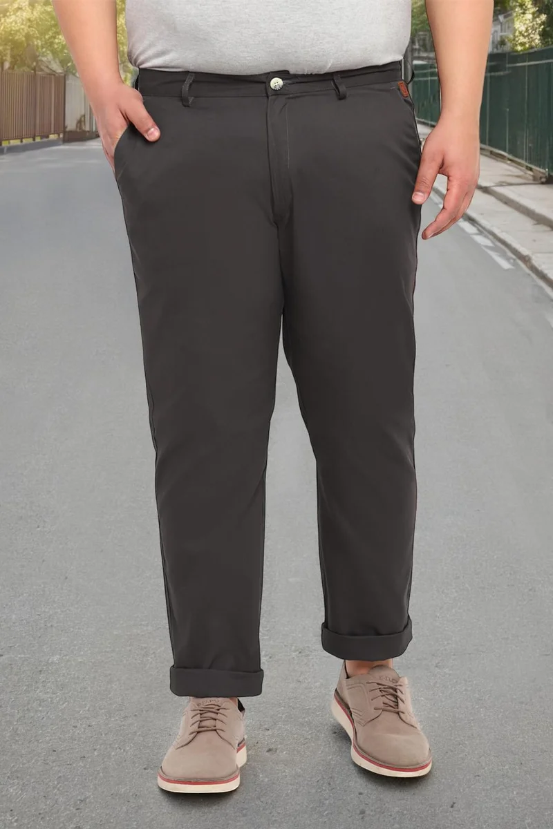 Urbano Plus Men's Grey Cotton Regular Fit Casual Chinos Trousers